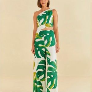 FARM Rio Green Leaf Print Jumpsuit